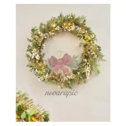 Boxwood wreath with gold ornaments in Kentucky